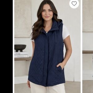 Eileen Fisher quilted vest medium blue hooded minimalist lagenlook core jacket